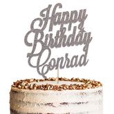 Personalised Happy Birthday Glitter Cake Topper by KreateSquare | Custom Colour Any Name Premium 950 GSM Glitter Finish